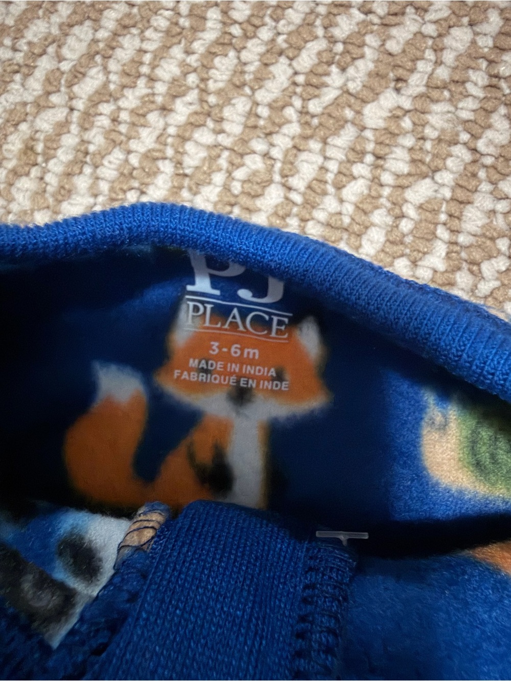 Baby size 3-6M  Navy Blue Animal Print One-Piece Footed Pajamas - Picture 3 of 3